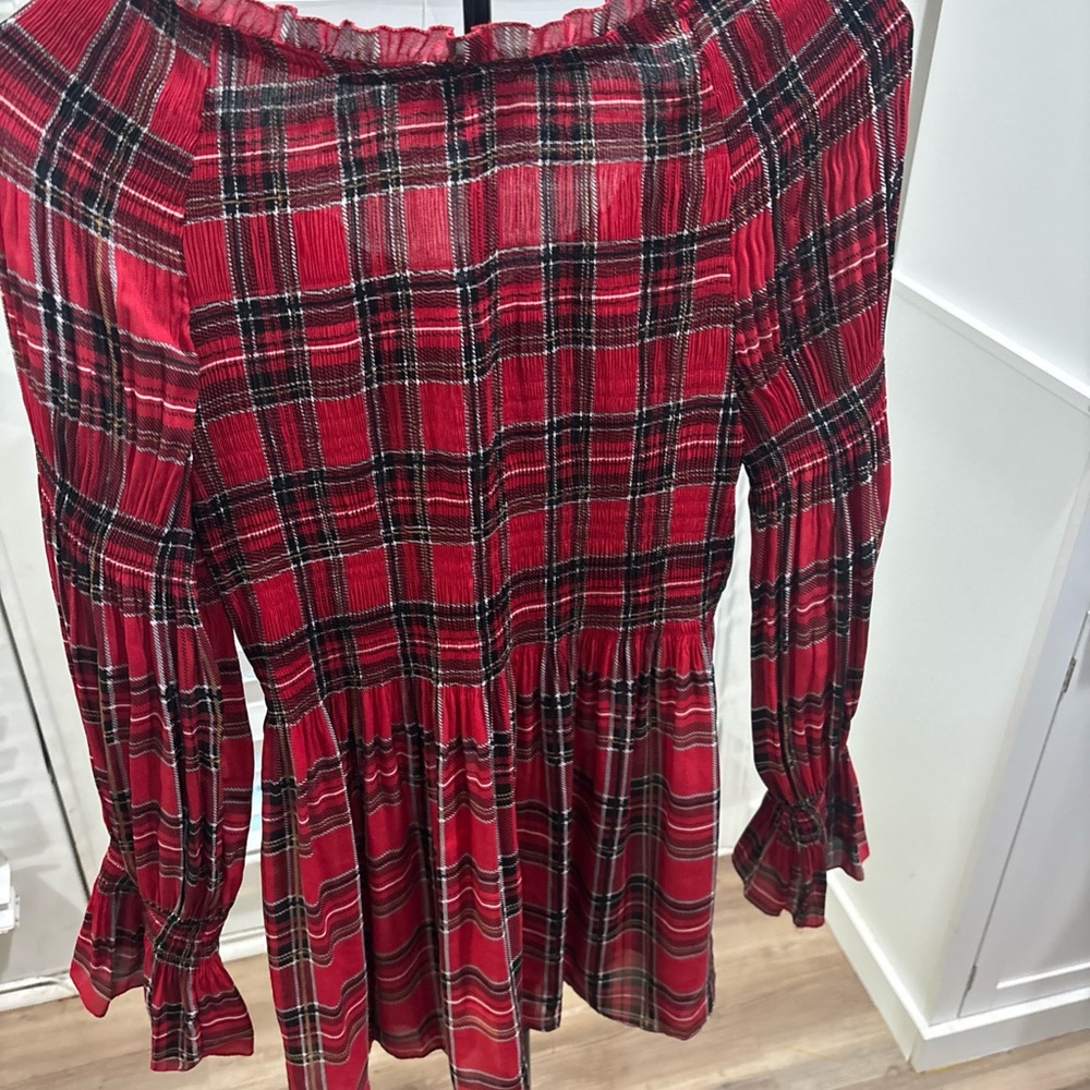 Melissa Paige Red Plaid Peasant Tunic Top